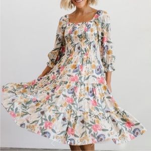 Baltic Born Marta Floral Smocked Midi Chiffon Dress